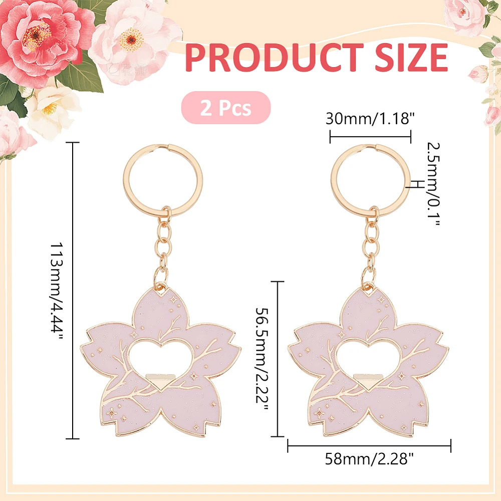 2Pcs Cherry Blossom Keychain Alloy Enamel Cherry Flower Keychain Pink Flower Keychains Funny Bottle Opener Keychains Purse