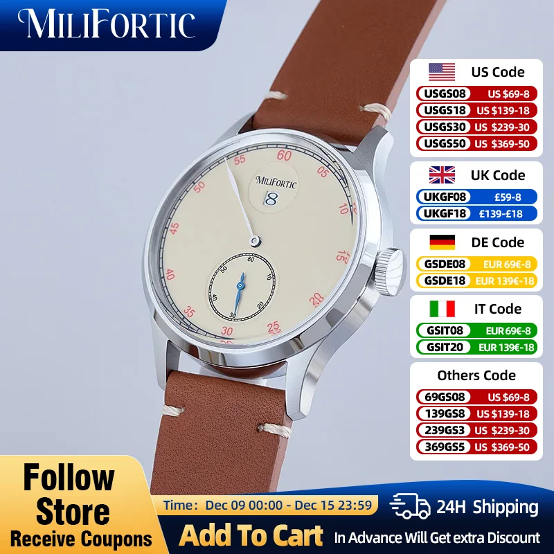 Milifortic Jumping Hour Dress Watch Heated Blue Hands Sapphire Crystal Leather 10ATM Stainless Steel Automatic Vintage Watches