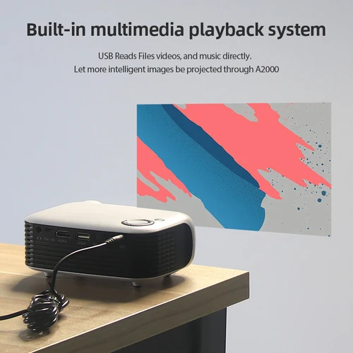 Imagen 2 del producto Mini proyector A2000 portátil para cine en casa proyector de vídeo LED 3D, proyector láser para juegos 4K 1080P con puerto HD para caja de TV inteligente