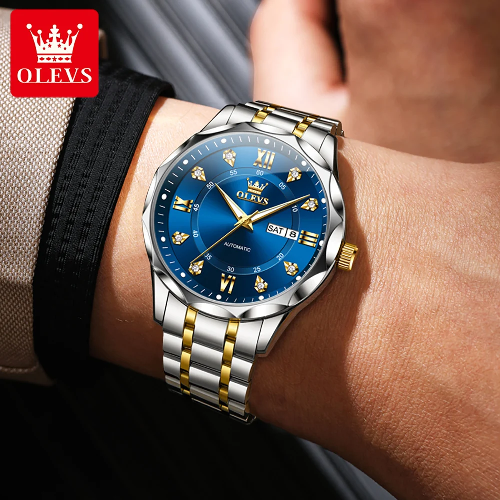 OLEVS 6727 Herenhorloge Automatisch mechanisch horloge Multifunctioneel Datum Week Maan Zakelijk horloge voor heren Waterdichte lichtgevende doos