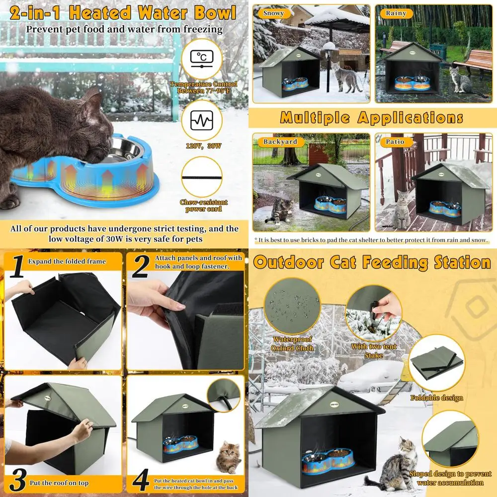 

Утепленная уличная кормушка для кошек с укрытием для еды и воды (синяя)