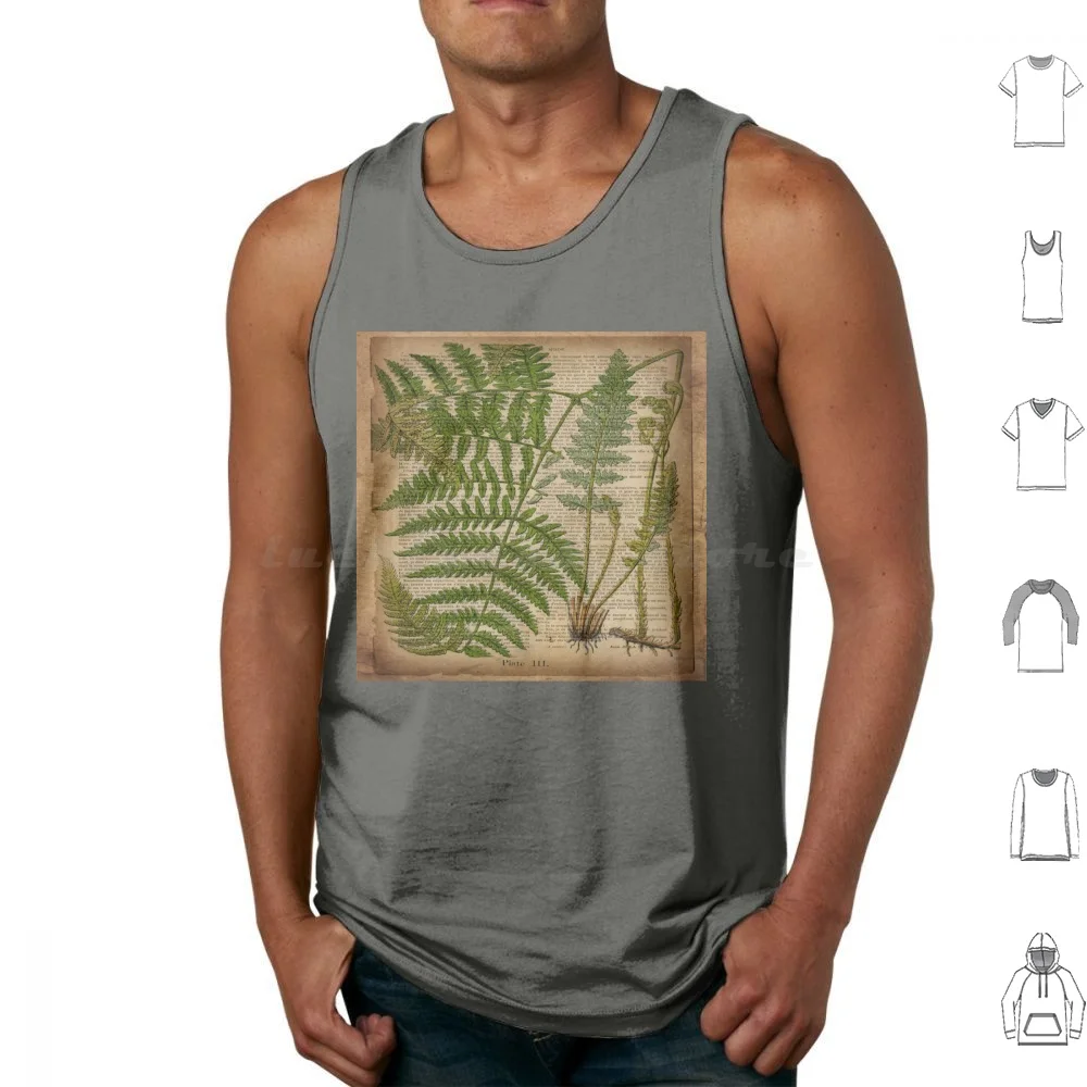 Vintage Foliage Hipster Botanical Print Fern Leaves Tank Tops Print Cotton Fern Leaf Foliage Botanical Botanical