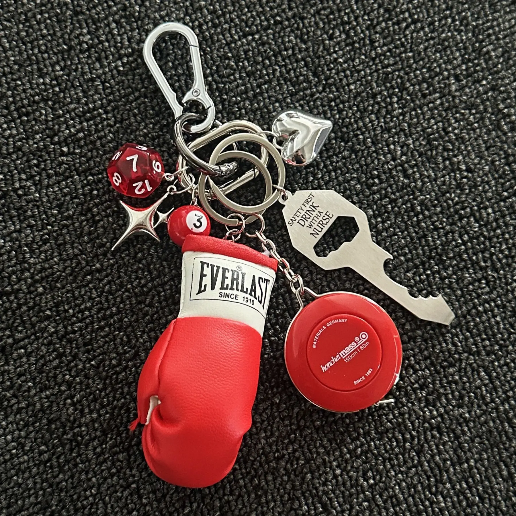 Trendy Mini Boxing Gloves Keychain with Tape Measure Multi-Element Accessory Bag Fashion Waist Hanging Decoration Gifts