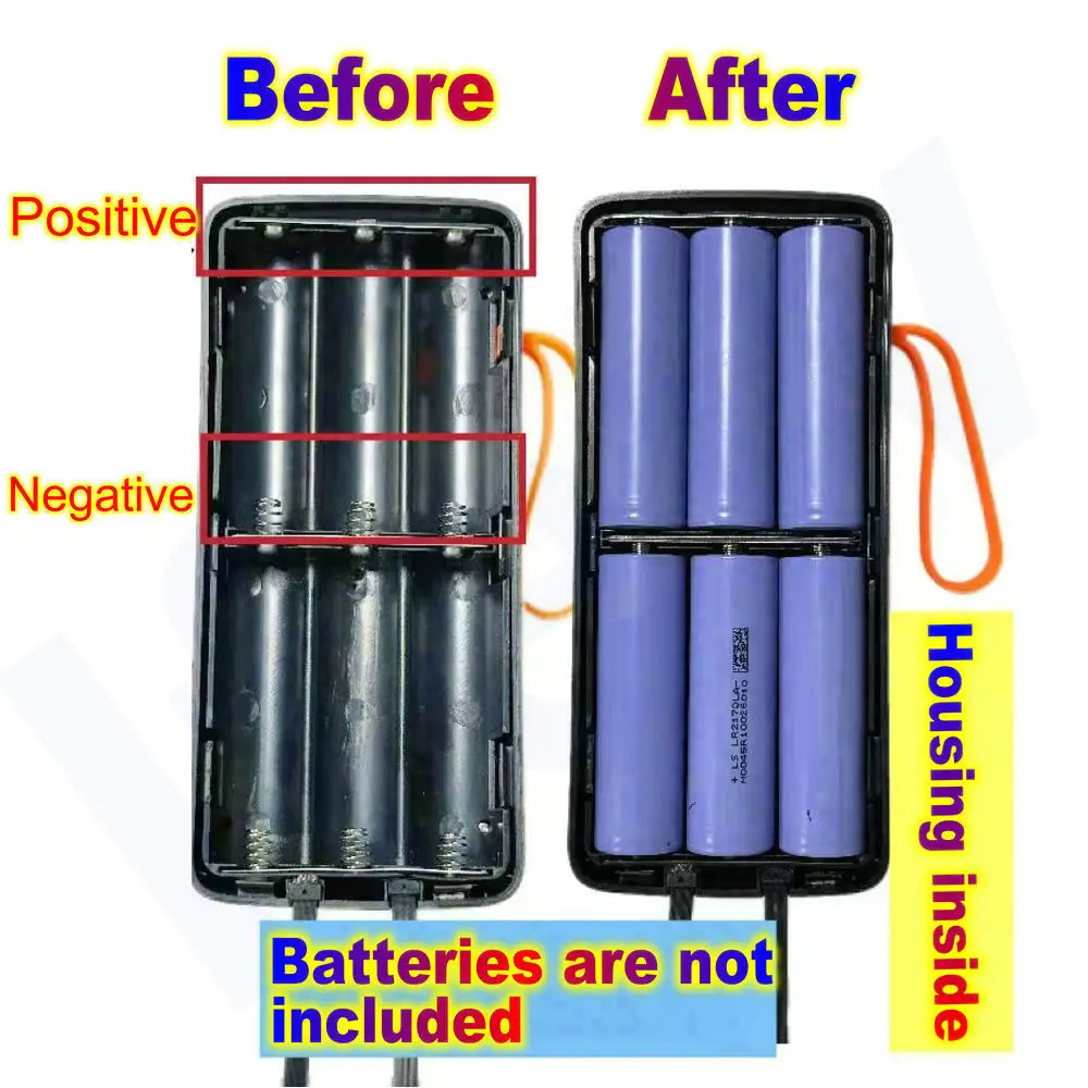 Obudowa na baterie 21700 Power Bank DIY, odłączana, z możliwością wymiany baterii, pojemnik do przechowywania z kablem i diodą LED, bez baterii