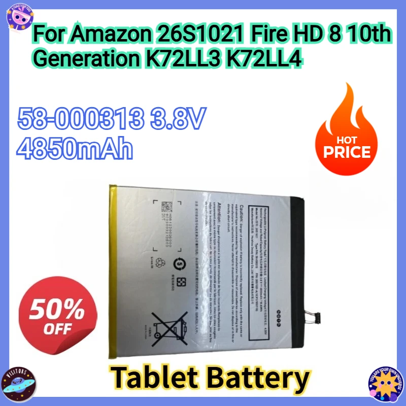 

Новый сменный аккумулятор для планшета 3,8 В 4850 мАч 58-000313 для Amazon 26S1021 Fire HD 8 10-го поколения K72LL3 K72LL4