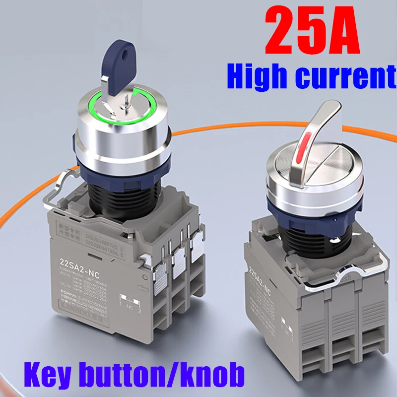 25A High Current Metal Key Fob/turn Button Switch with 4 Normally Open and 4 Normally Closed Red and Green Indicator Lights 220V