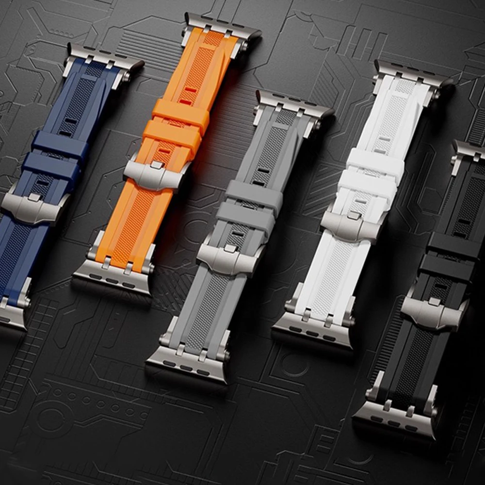 Fluororubber Band for Apple Watch 49/46/45/44/42mm Sports Strap for Iwatch Ultra 3 2 1 Series 11 SE3 10 9 8 7 Se 6 5 Se Bracelet