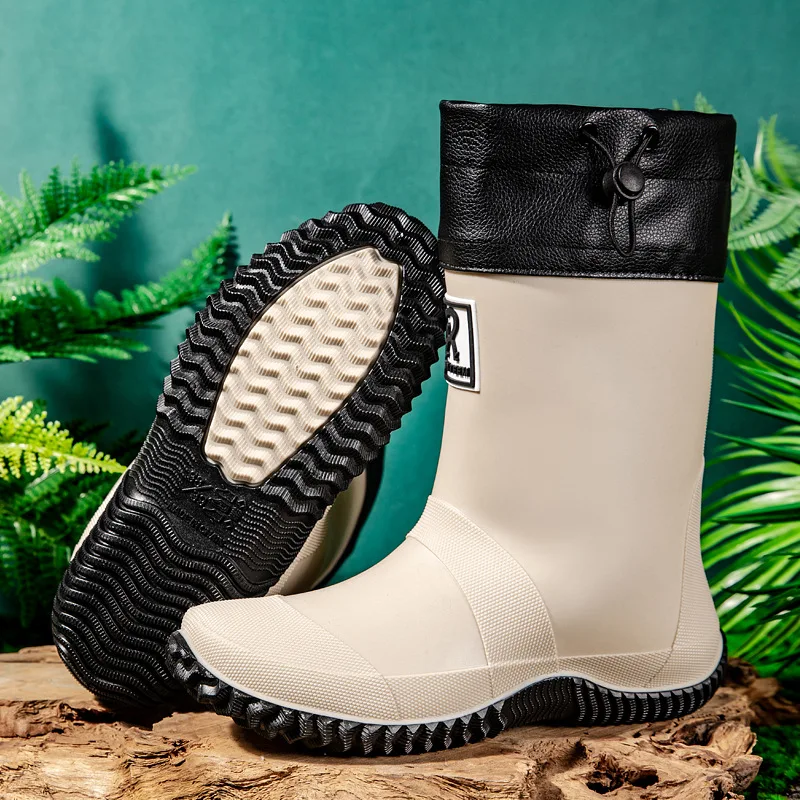 

Men's Women High-End Rain Boots Closed Rainproof and Waterproof Mid Calf Length Non-Slip Drawstring Rubber Boots Big Size 36-51