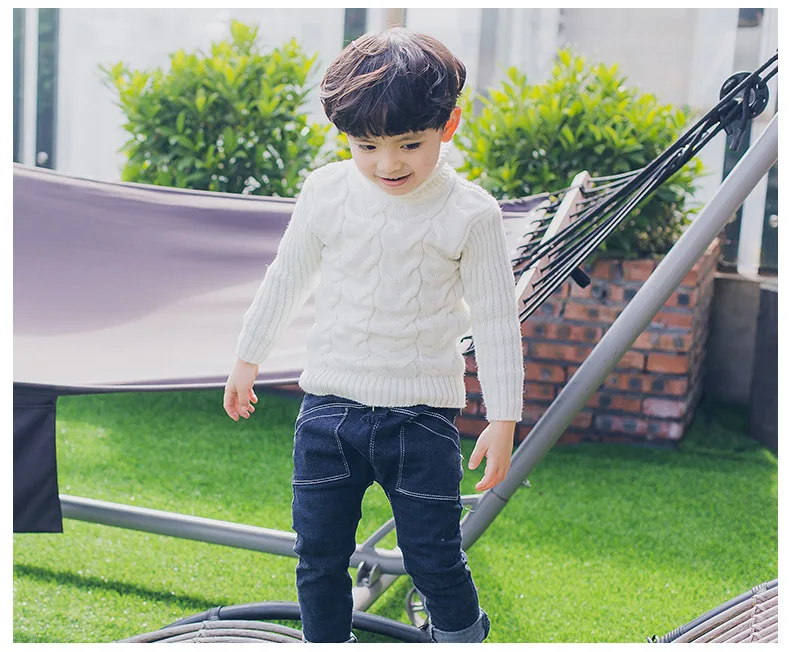 Baby Boys Girls Outfits Children\'s Solid Sweater High Necked Knitted Clothing Autumn Winter White Black Warm Sweater 2 to 6 Yrs