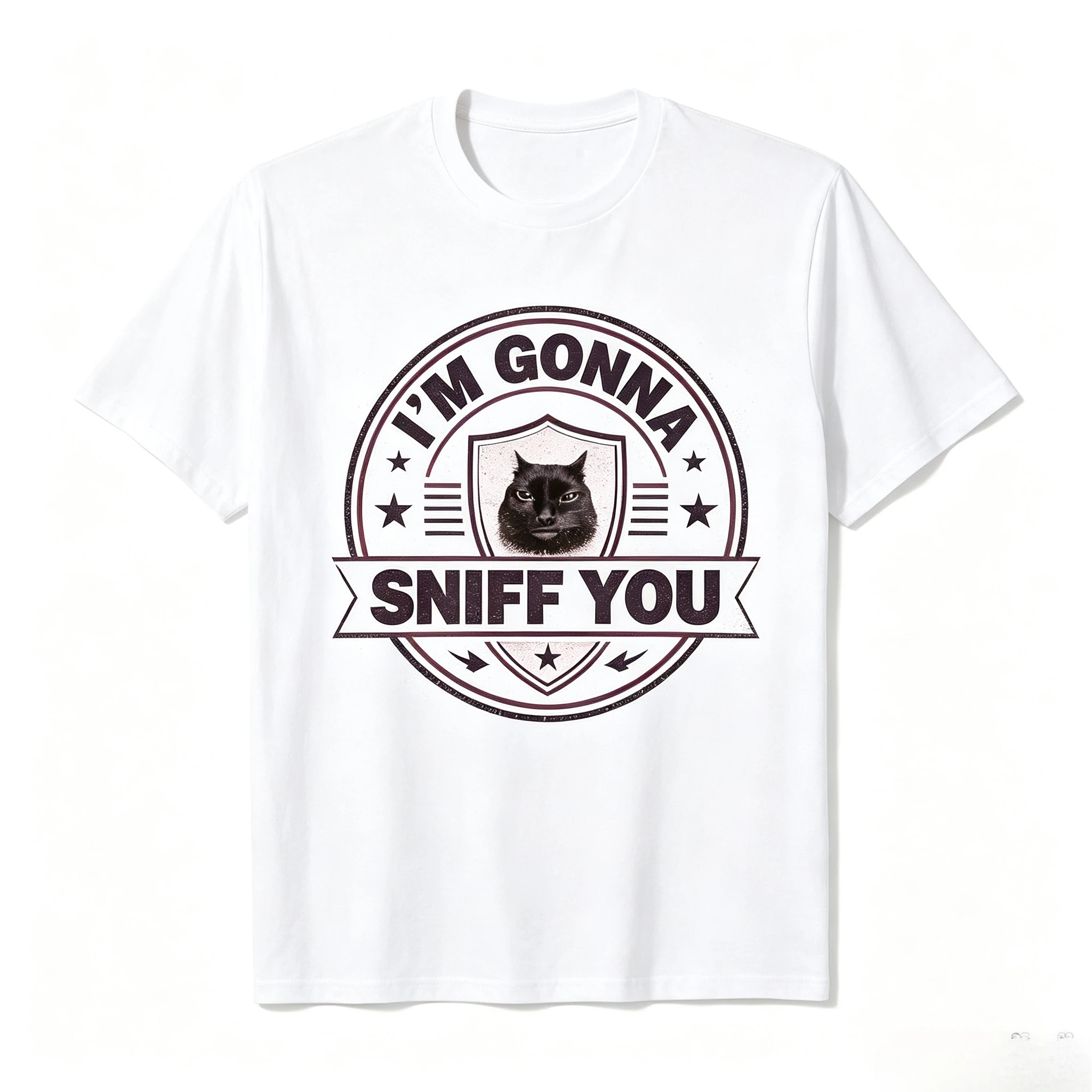 I'm Gonna Sniff You Graphic T‑Shirt Men Funny Black Cat Vintage Badge Print Short Sleeve Cotton Casual Street Tops