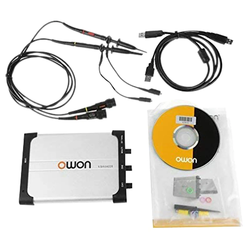 

OWON VDS1022I Virtual USB Oscilloscope 100MSa/S 25M Double Channel PC Oscilloscope Probe USB Cable Tip Locating Sleeve