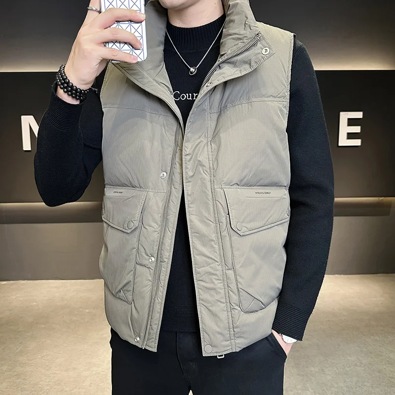 Piumino da uomo autunno inverno cappotto colletto alla coreana piumino gilet invernale da uomo gilet caldo casual cappotto corto in cotone senza maniche