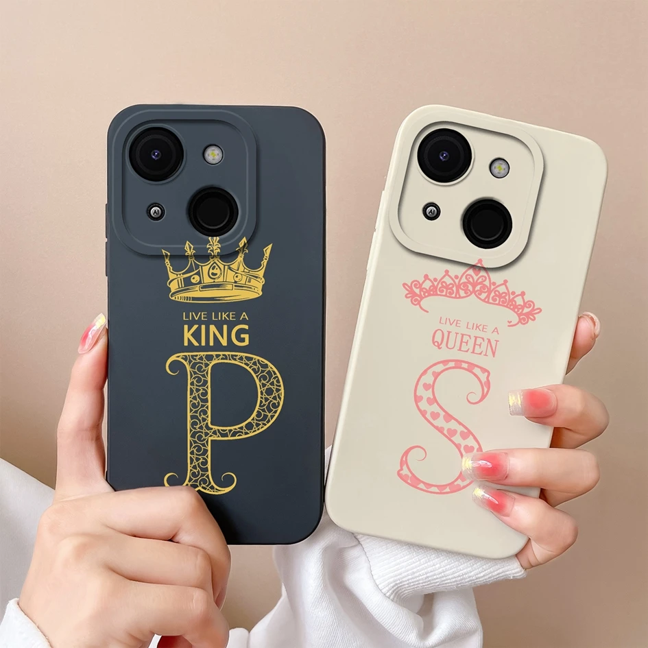 Cases For Itel A50C 6.56 inches King Queen Crown Letters Soft Slim Liquid Silicone Lens Protection Bumper For ItelA50C 4G Coques