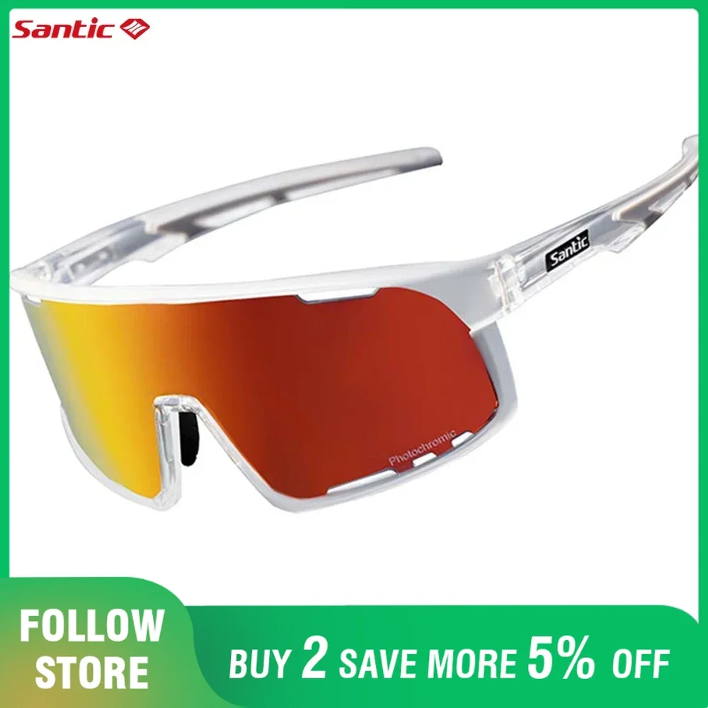 Santic Cycling Glasses for Outdoor Sports, MTB Bike Sunglasses Road Riding UV400 Sun Protection Colour-changing Bicycle Eyewear