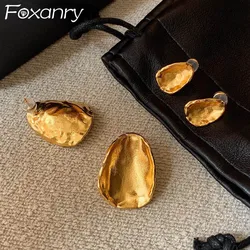 Foxanry Irregular Texture Ellipse Stud Earrings For Women Minimalist Creative Design Personality Temperament Daily Party Jewelry