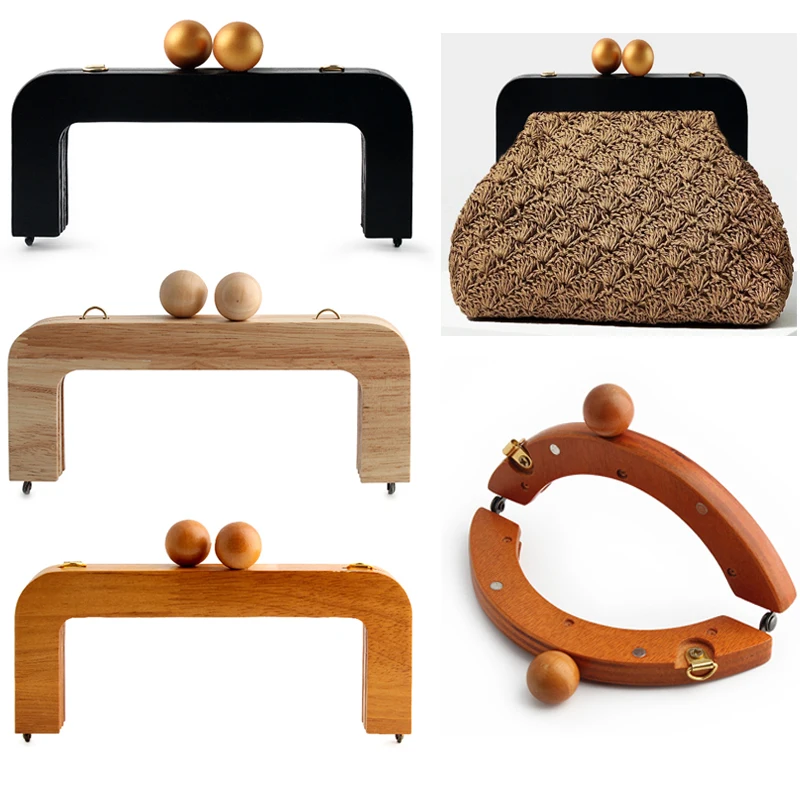1PC Wooden Bag Snap Lock Handle Women's Crossbody Woven Bag Wooden Frame Closer DIY Handicraft Accessories