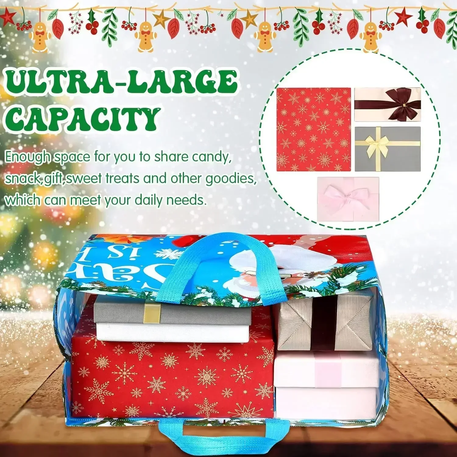 6/1PCS Large Grocery Shopping Handbag Christmas Tote Bags Santa Claus Xmas Tree Snowman Non-Woven Navidad Party Decorations - Image 2