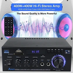 Ak45 Hifi Digital Amplifier Bluetooth Stereo Amplify Mp3 Channel 2.0 Surround Sound Amplifiers Support 90V-240V for Home Car