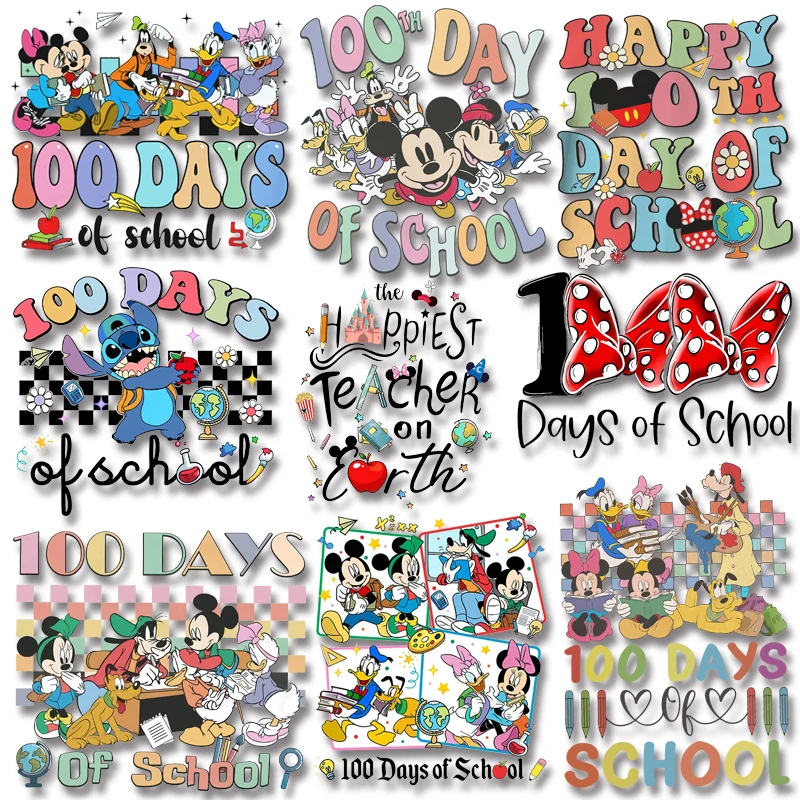

100 Days of School Patches for Kids Clothes Iron on Transfers Heat Transfer Stickers Thermal Transfer Stickers