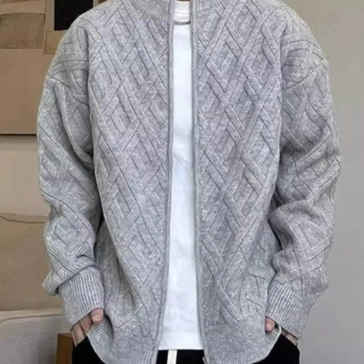 

Loose Fit Long Sve Knitwear Cardigan Men Casual Sle Color Stand Collar plus Size 250 Pou Autumn Winter Jaet