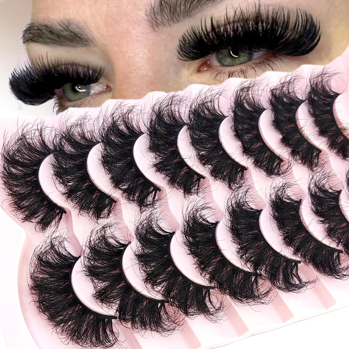 HBZGTLAD 5/8 Paar natürliche russische gestreifte Nerzwimpern 3D-falsche Wimpern Volumen gewellte falsche Wimpern Wimpernverlängerung Make-up – Detail 13