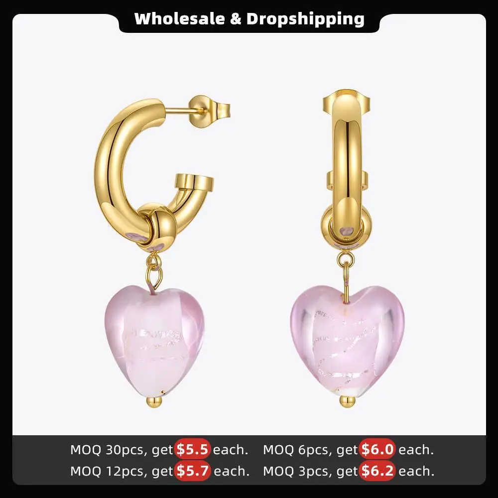 ENFASHION Glass Heart Drop Earrings For Women Gold Color Earring Stainless Steel Fashion Jewelry Brincos Feminino Party E211299