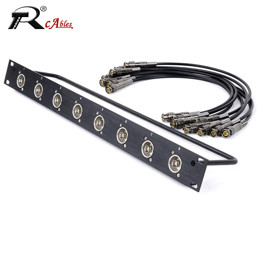 1U Cabinet Rack Mount Patch Panel 8 Way BNC 50/75 Ohm Socket,RG58 Cable 50ohm BNC Jumper,BNC Male to Male Extension Coax Cable