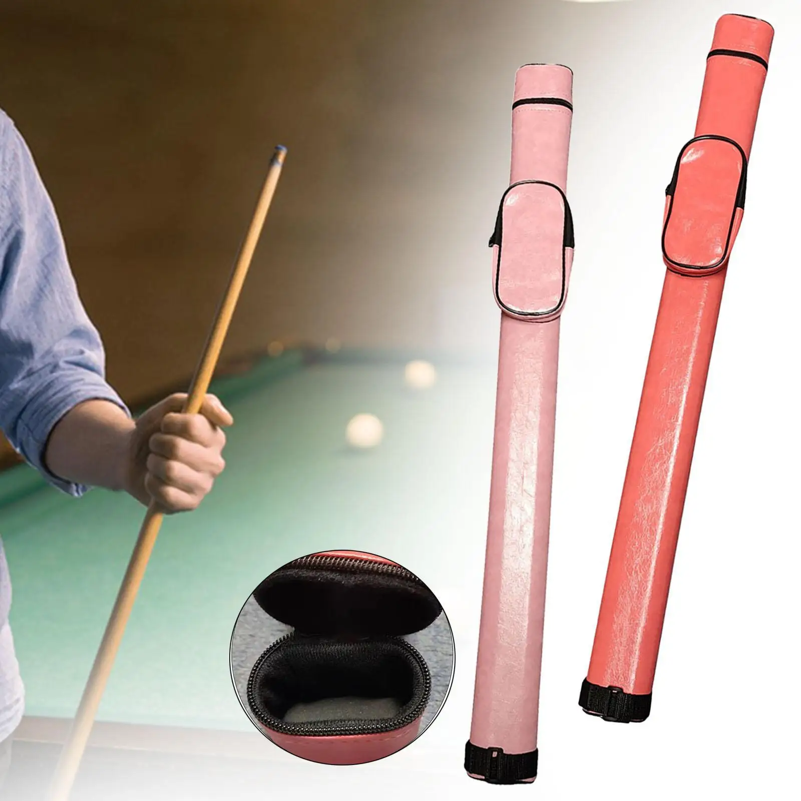 Pool Cue Case dibungkus dengan ritsleting PU kulit profesional pelindung keras tahan air 1 lengkap 2 buah batang lengan tas