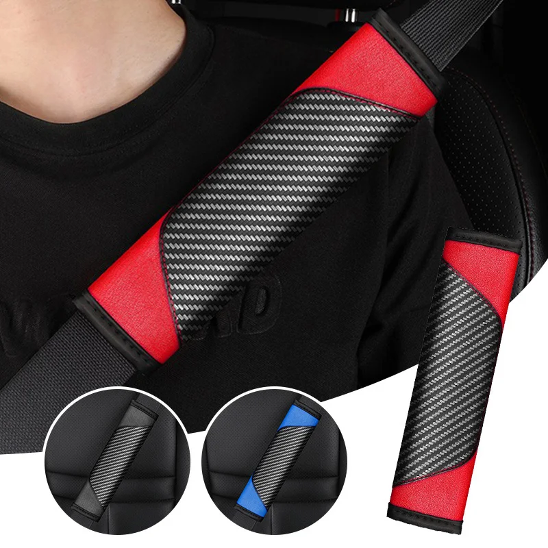 

2Pcs Leather Carbon Fiber Style Car Cotton Seat Belt Pad Universal Safety Shoulder Cover Auto Interior Decorative Accessories