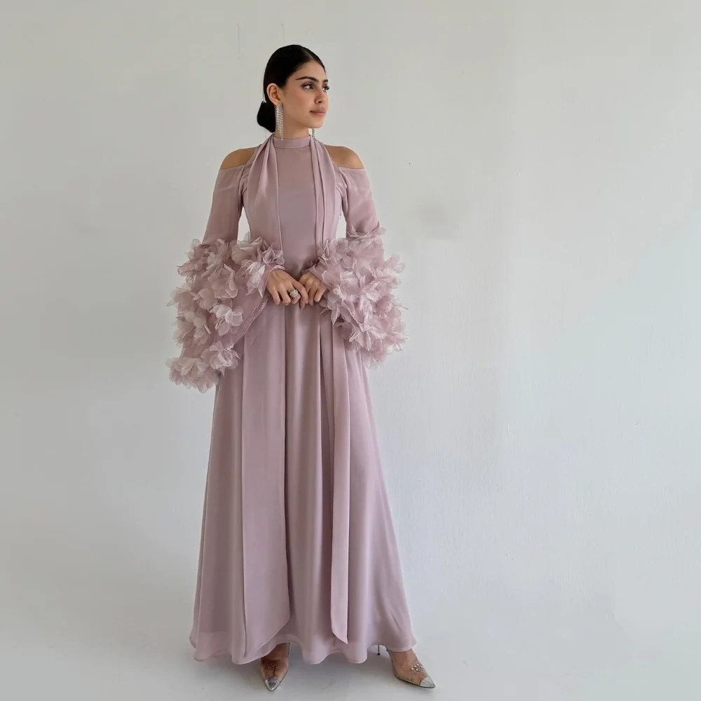 

Customized Prom Party Gown Chiffon Applique Halter A-line Midi Dresses Bespoke Occasion High Quality Exquisite Simple Charming