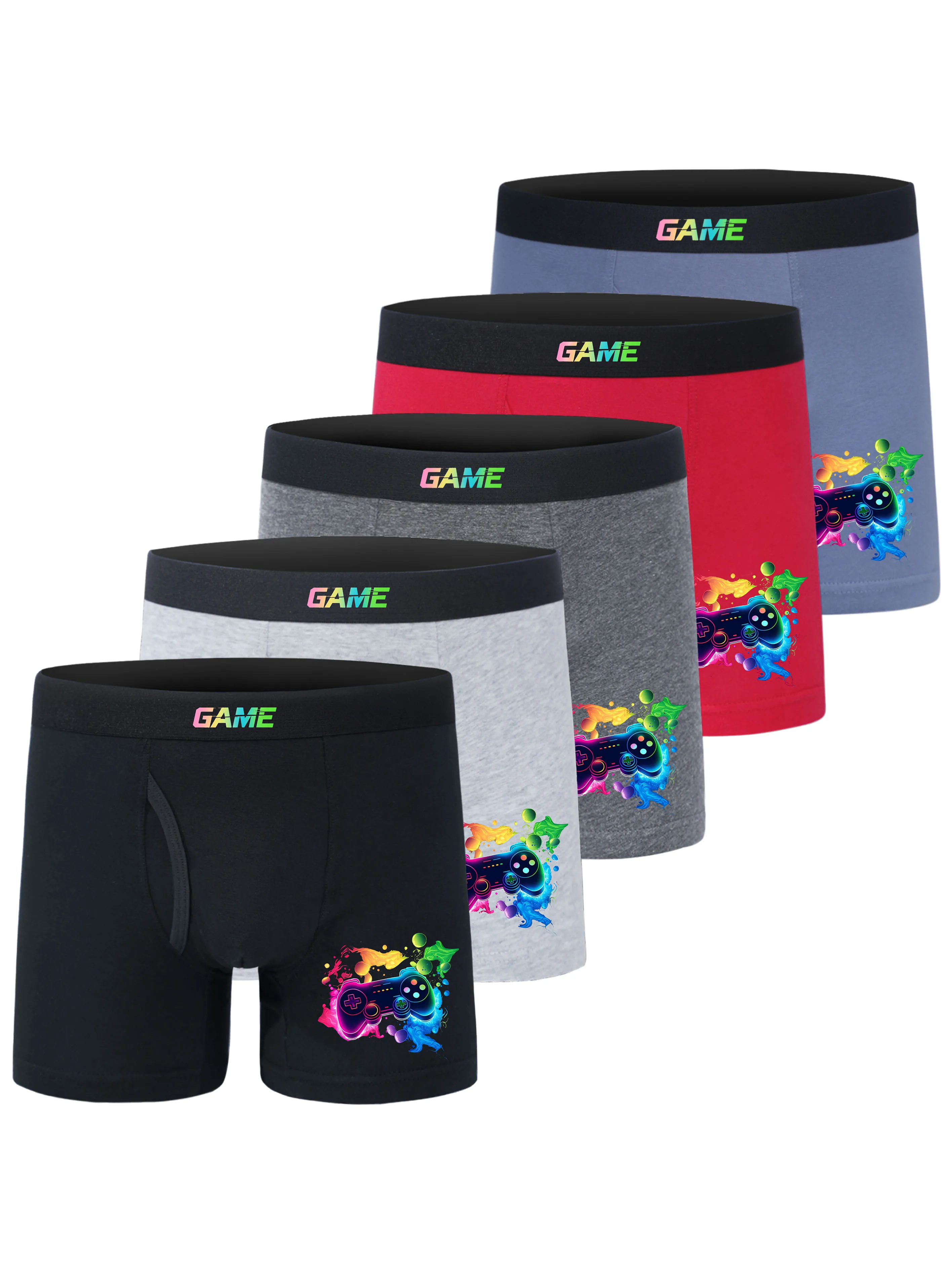 

5PCS Kids' Soft Boxer Briefs Daily Wear Comfortable Underwear 95% Cotton 5% Elastane Cool Game Controller Print Boys' Boxers