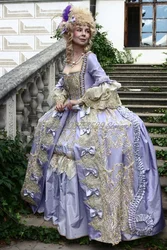 Elegant Melancholy Purple Medieval Prom Dress Embroidered Silk Taffeta Marie Antoinette Delicate Embroidered Lace Bow Customised