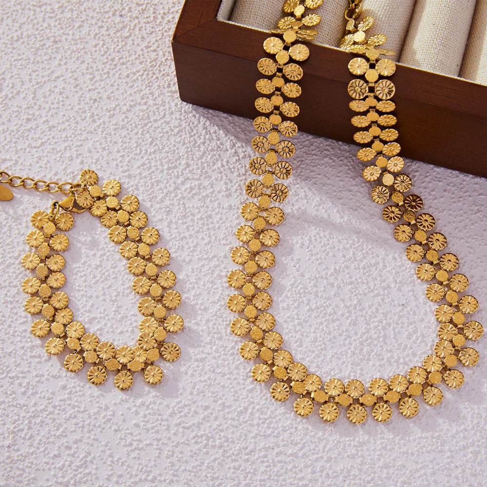 Nivora Stainless Steel Women Charm Jewelry Sets PVD Gold Plated Chain Necklace Bracelet For Women Wedding Bridal Jewellery