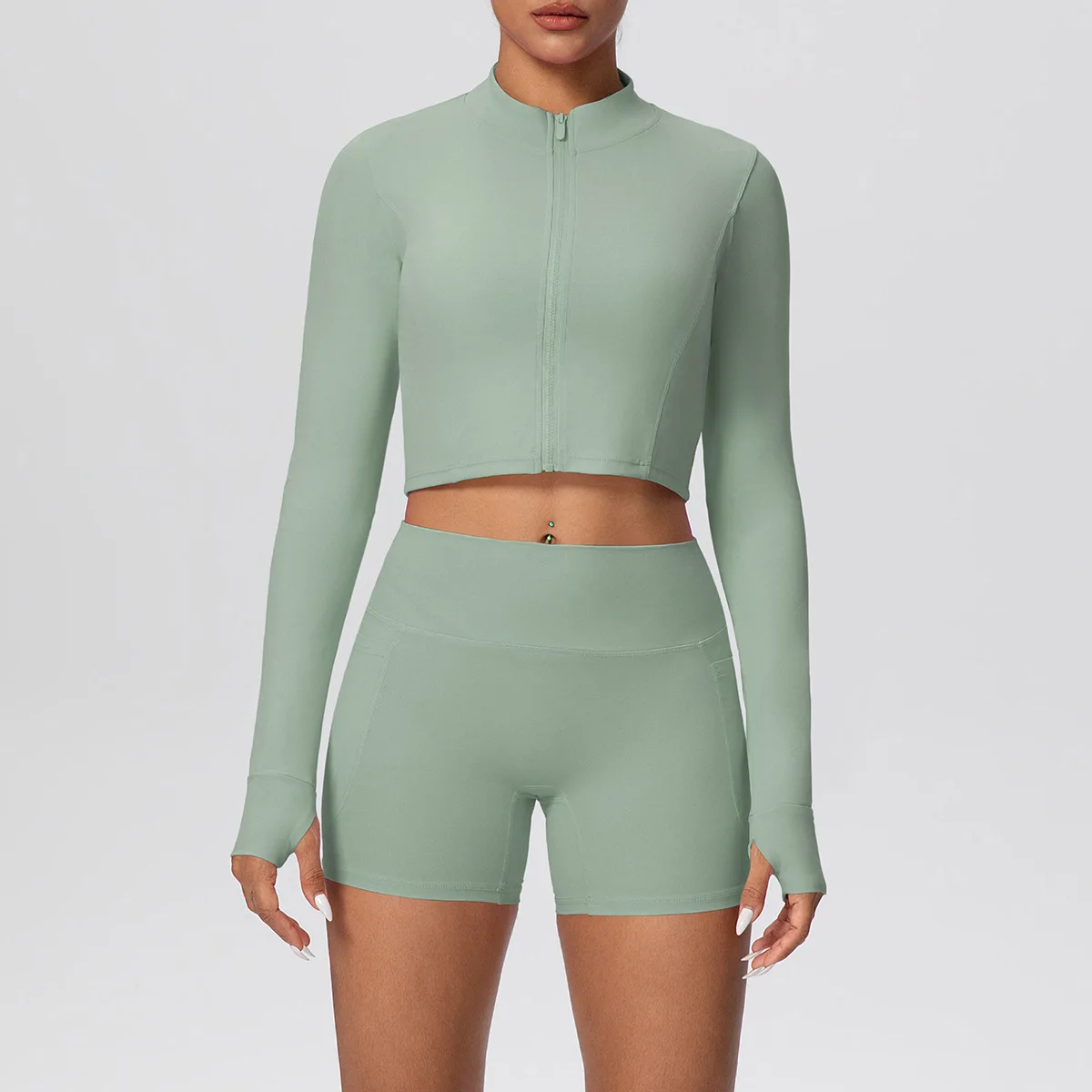 MIML 2026 Pure Color Brushed Naked Feel Yoga Set - Short Jacket And Shorts Fitness Outfit with Tight Pocket Two-Piece Suite