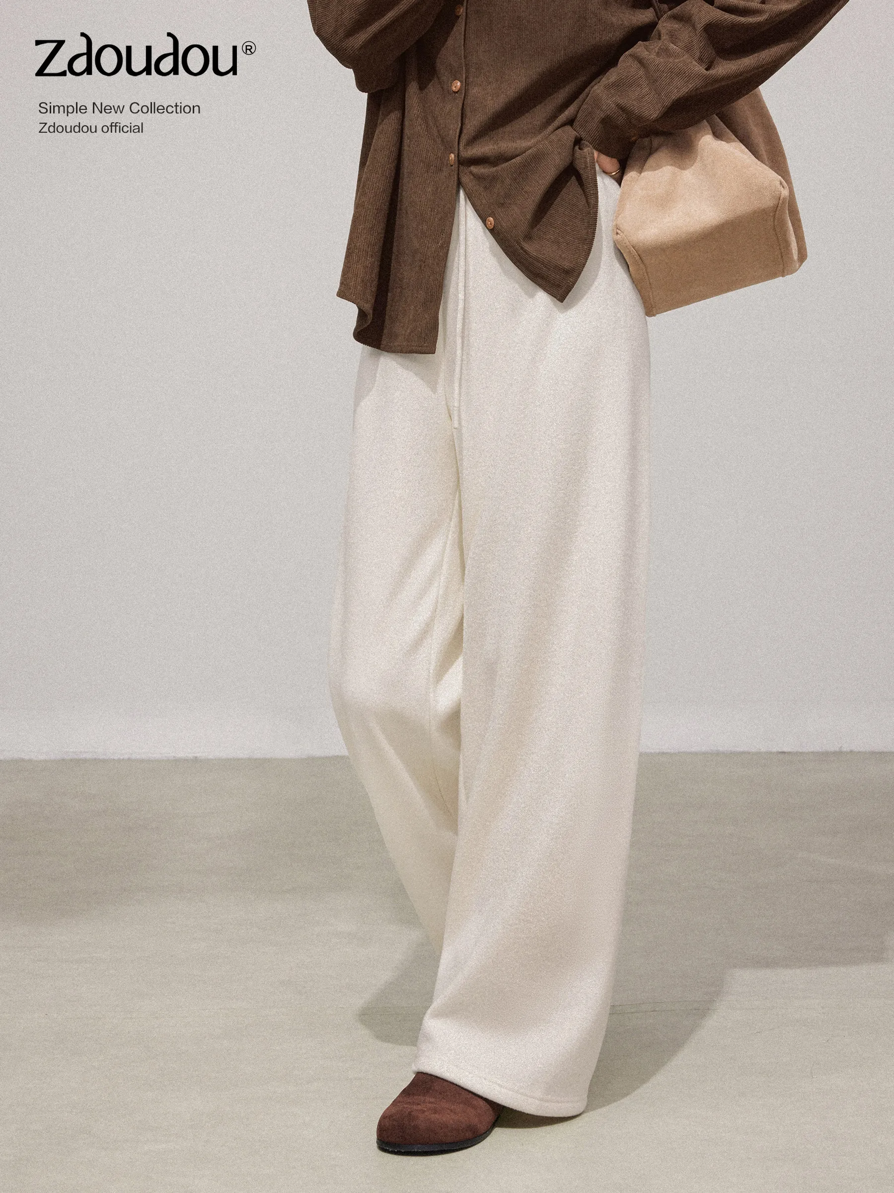 

High Waist Wide Leg Pants Women's Casual Loose Drapey Fleece Lined Autumn Winter New Style Chino Pants Skin-friendly Breathable