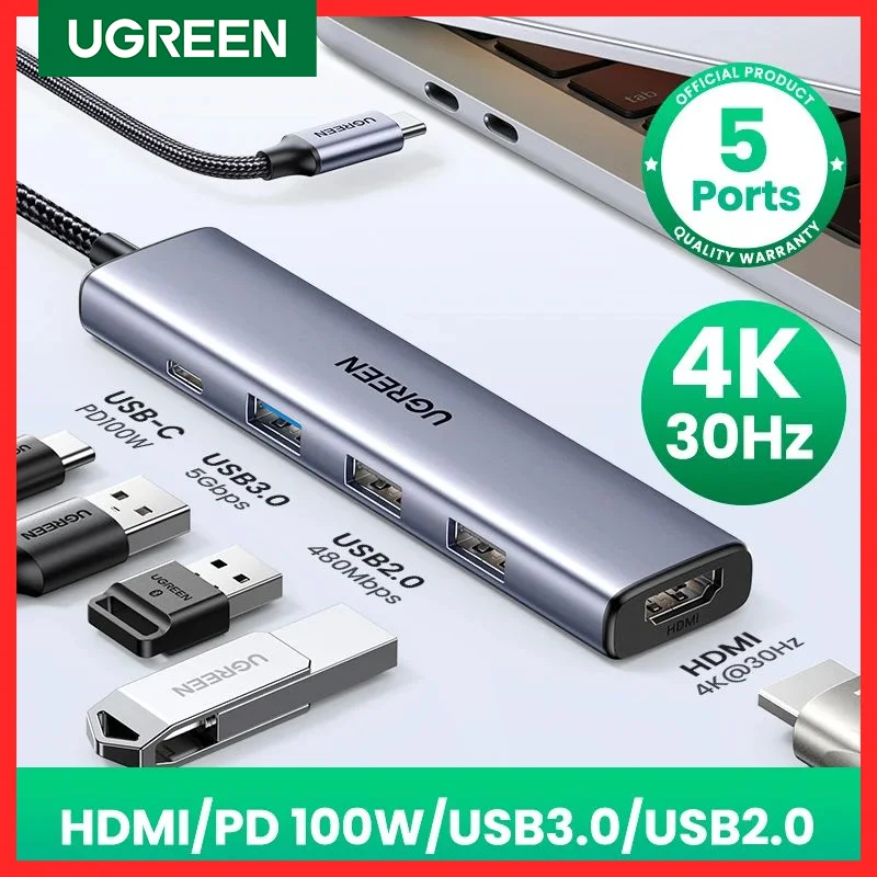 

UGREEN USB C HUB Type C 3.1 to HDMI 4K SD TF PD 100W Adapter For Macbook iPad Pro Air M2 M1 PC Accessories 5Gbps USB C 3.0 HUB