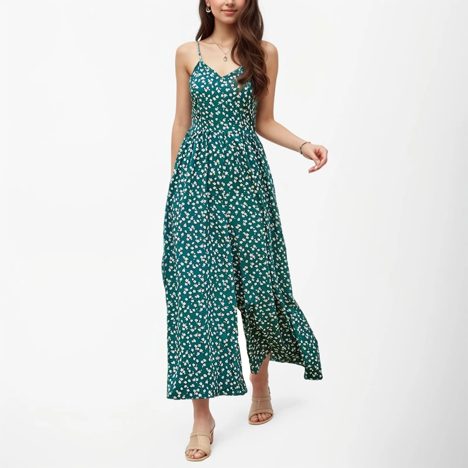 Women's Floral Suspender Jumpsuit 2024 Summer Wide Leg Pants Rompers V Neck Spaghetti Strap Overalls Loose Bohemian Jumpsuits