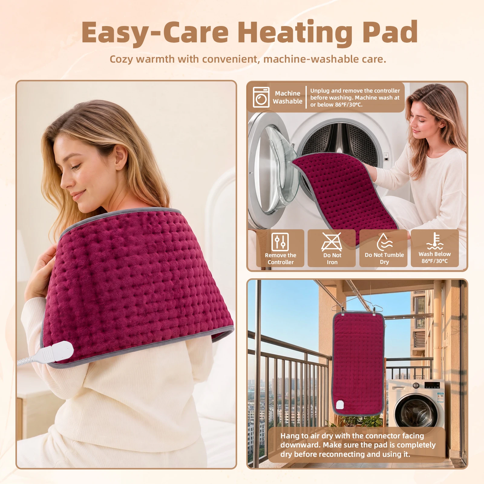 60x30CM Electric Heating Pad for Back and Leg 6 Levels Temperature Control Hot Compress Fast Warming Mat for Home Office