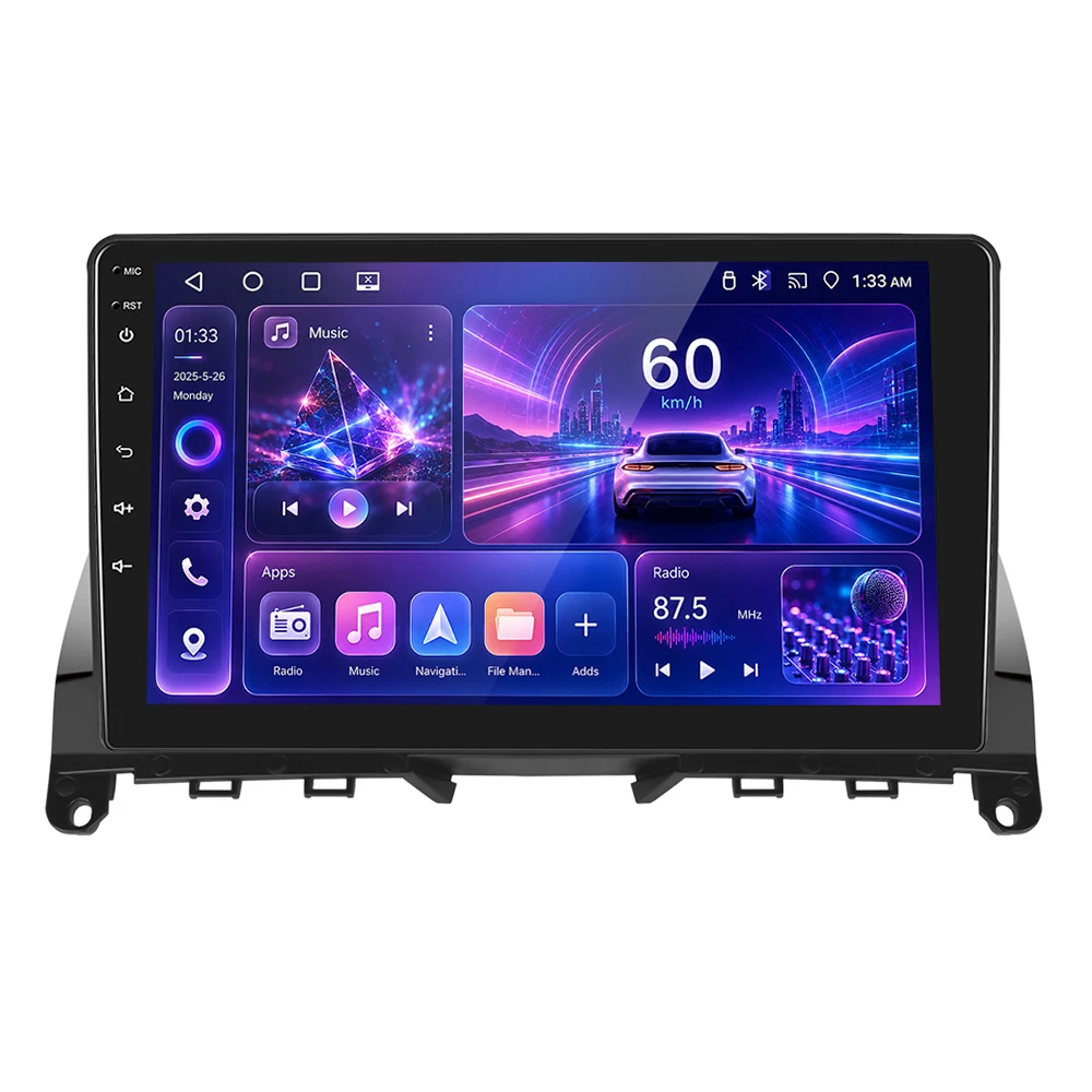 Podofo 9" 8+128G Android autoradio voor Mercedes-Benz C-Klasse W204 S204 2007-2010 Draadloze CarPlay Android Auto WIFI 4G AM FM RDS GPS DAB DSP