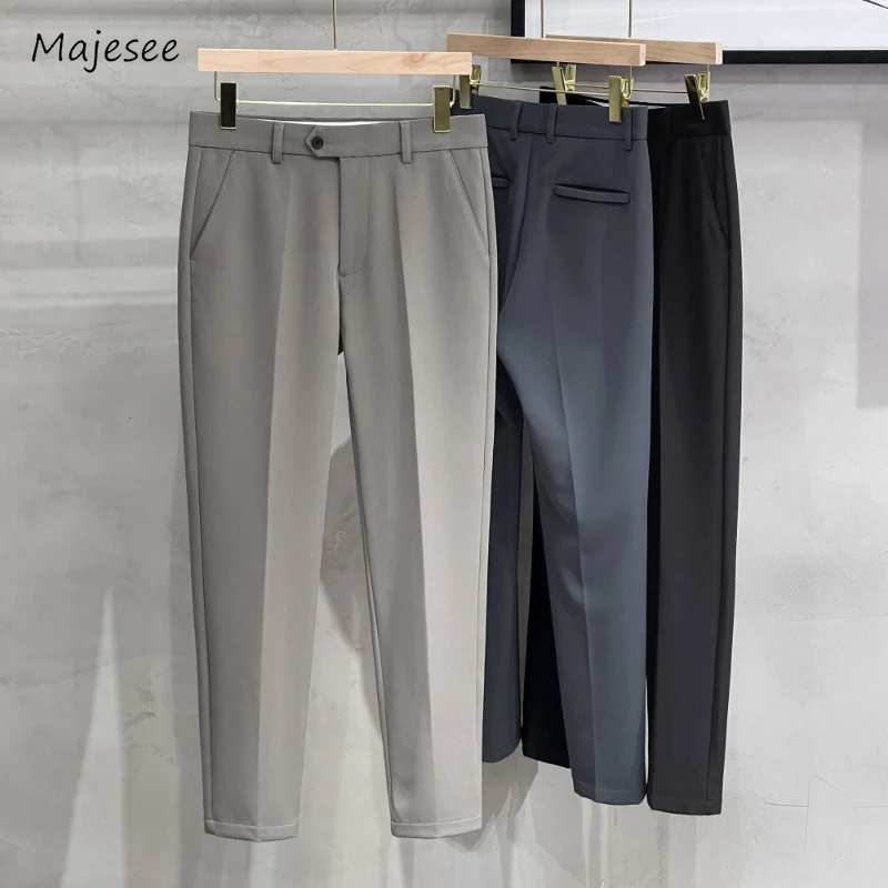 Pencil Pants Men Simple Streetwear Spring Autumn Solid Slim All-match Advanced Korean Style Handsome Male Trousers Vertical Chic