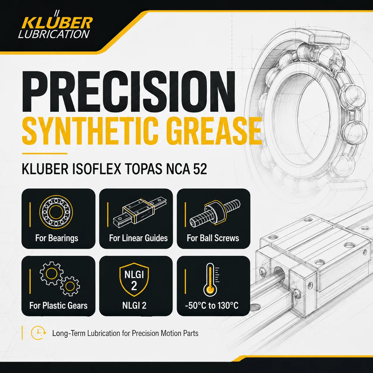 Original Kluber ISOFLEX TOPAS NCA 52 Synthetic Grease NLGI 2 Low Temperature Bearing Linear Guide Ball Screw Lubricant