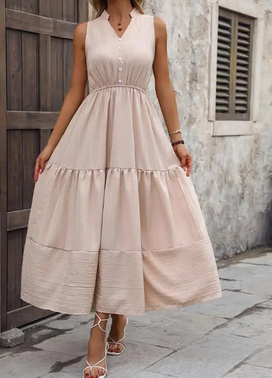 

Women's solid color temperament sleeveless fashion casual commuting style texture dress, 2026 summer new women's clothing