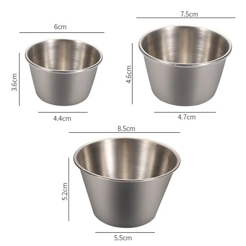 12Pcs/Set Mini Sauce Cup Stainless Steel Salad Tomato Sauce Dipping Cups Reusable Round Sauce Dishes For Home Restaurant