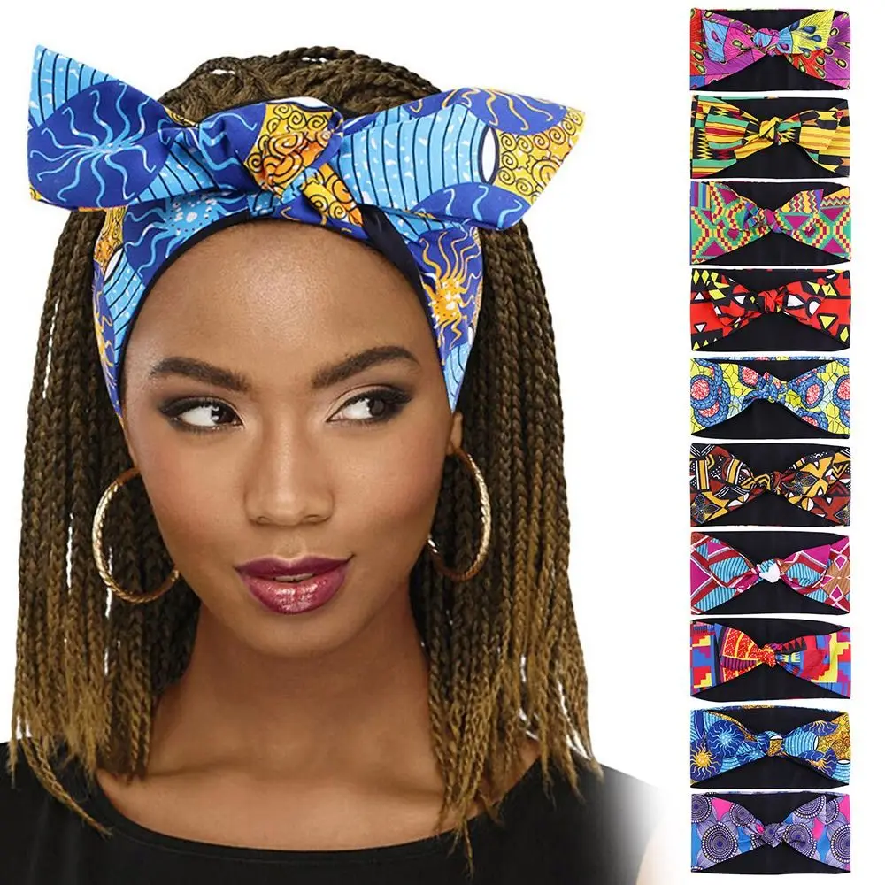

Vintage Wide African Print Headband Elastic Knotted Sports Yoga Headband Boho Hair Wrap for Women
