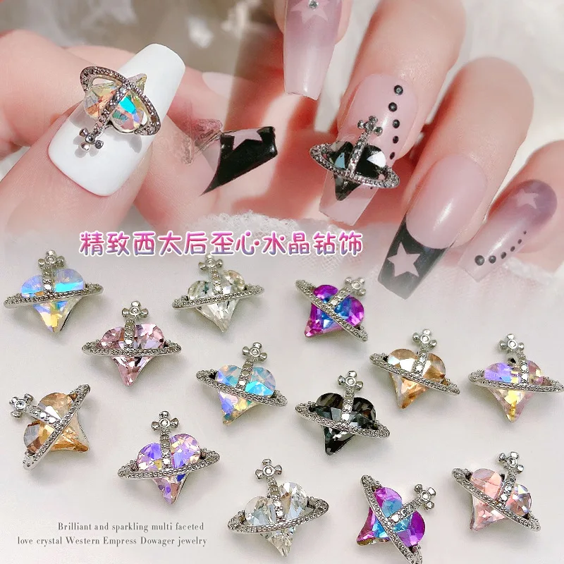 

Mix 9-color 30 pcs of Planetary nail charm jewelry Aurora heart-shaped crystal design for decorating ladies' nail accessories