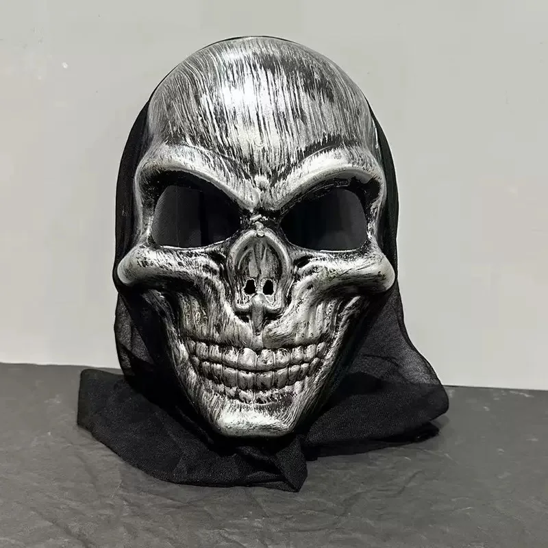 Creepy Halloween Skull Mask Adult Full Head Plastic Helmet Cosplay Friday Skeleton With Net Masques Horror Party Costumes Props