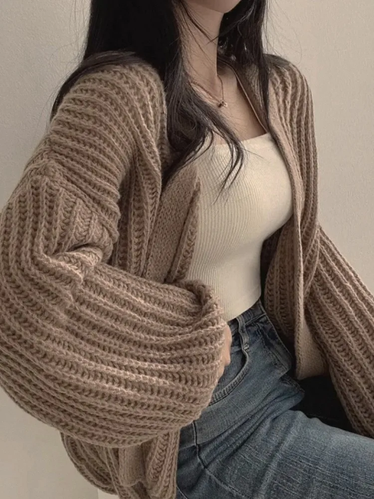 

Осень-зима женский повседневный свободный фонарь све вязаный кардиган свитер верхняя одежда модная удобная теплая мода