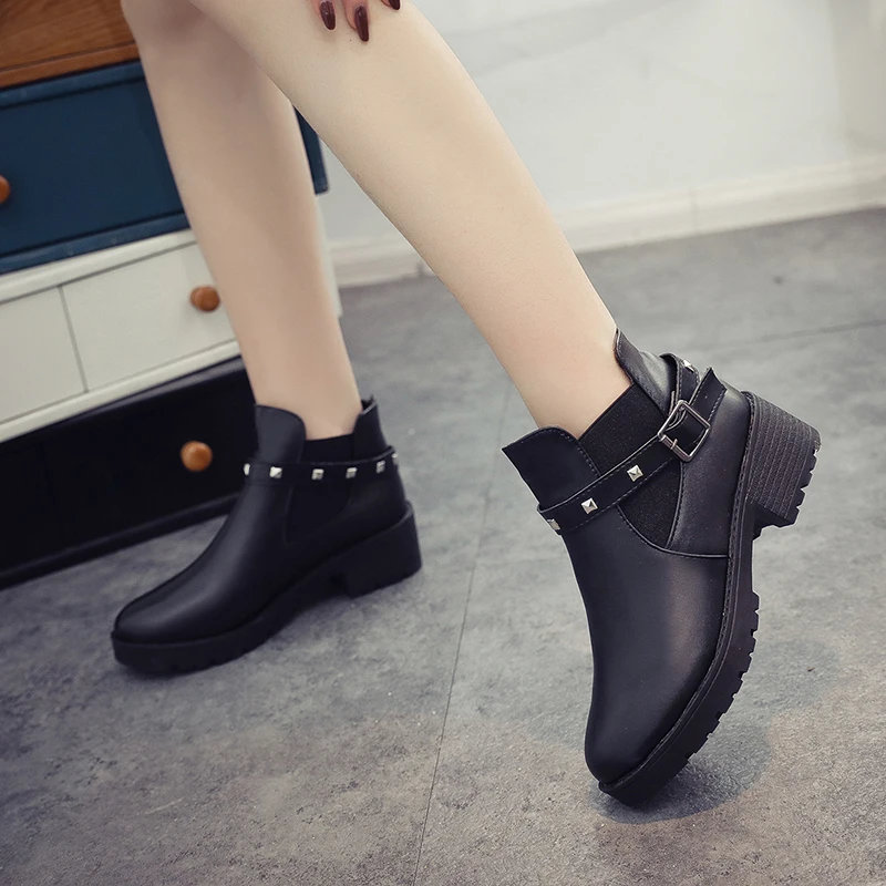 Spring and Autumn New Fashion Comfortable Square with Women's Boots Round Head Thick Sole Increase Trend Model Women's Boots