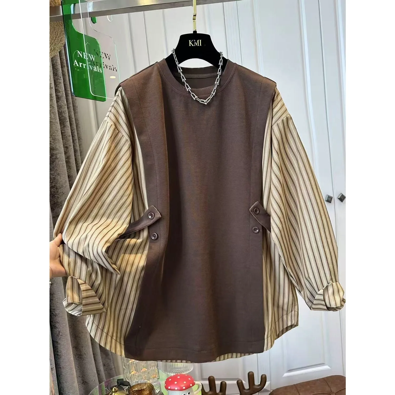 Sweat-shirt à capuche rayé deux pièces pour femmes, faux vêtement de printemps, Patchwork, mode décontractée, surdimensionné, contraste Y2k, 2025