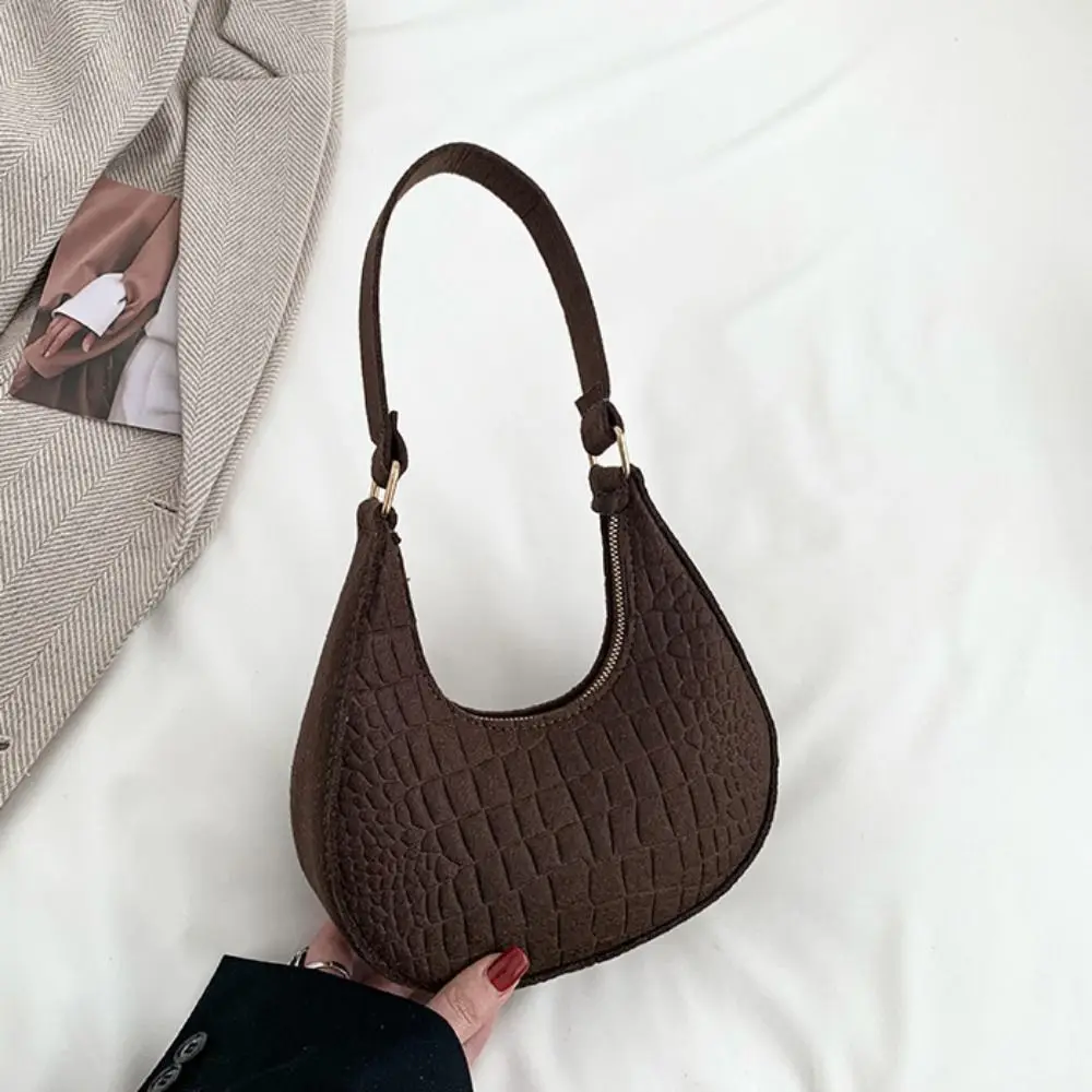 

Fashion Print Crescent Moon Underarm Bag Solid Color Tote Bag Cloth Shoulder Bag Korean Style Large Capacity Felt Handbag Girls